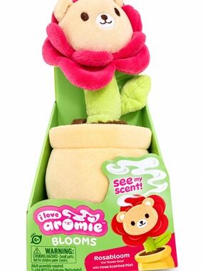 Toy Scented Flower-Bear Plush in Bright Pink & Light Green